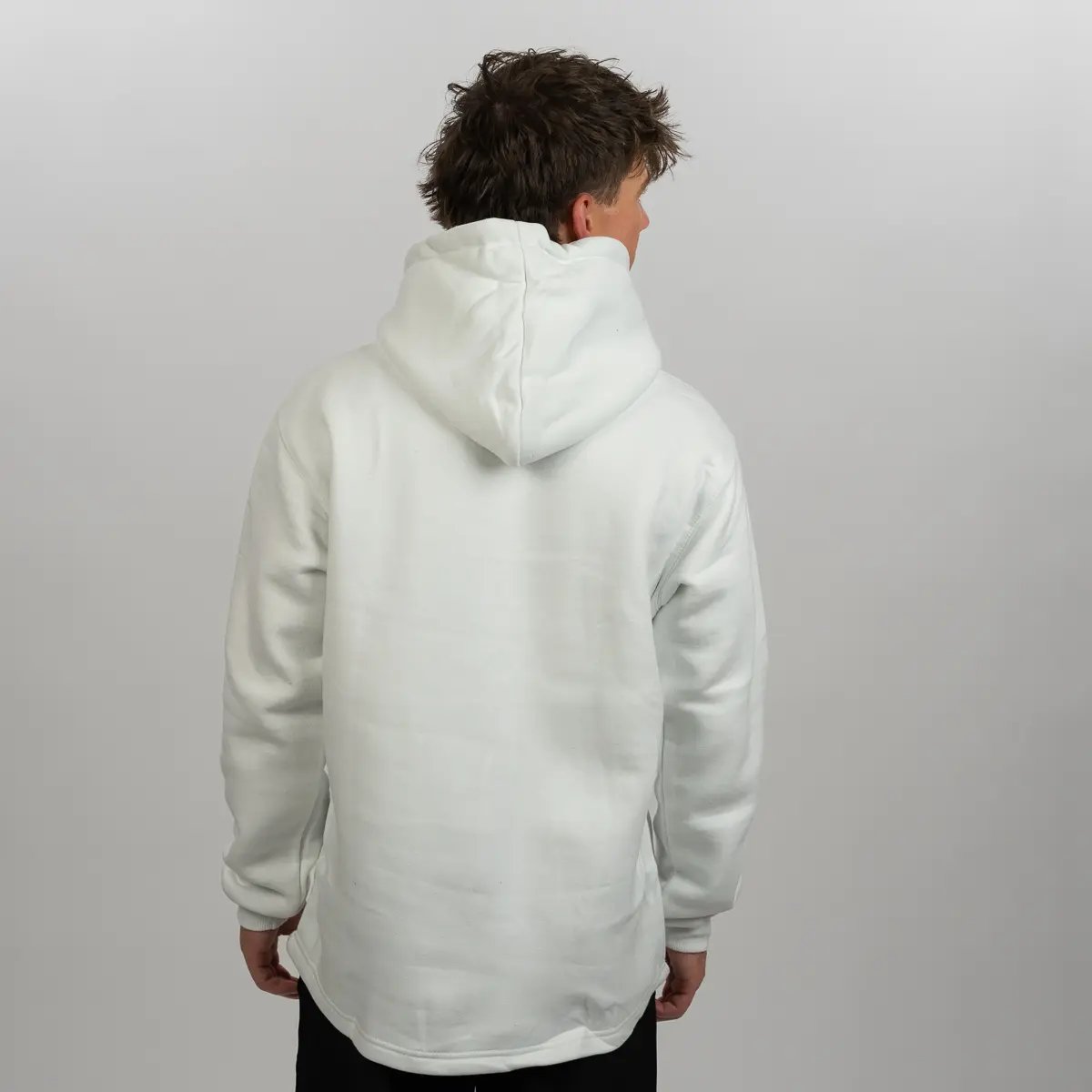 Image of Curved Hem Hoodie - Color - White / Black Logo