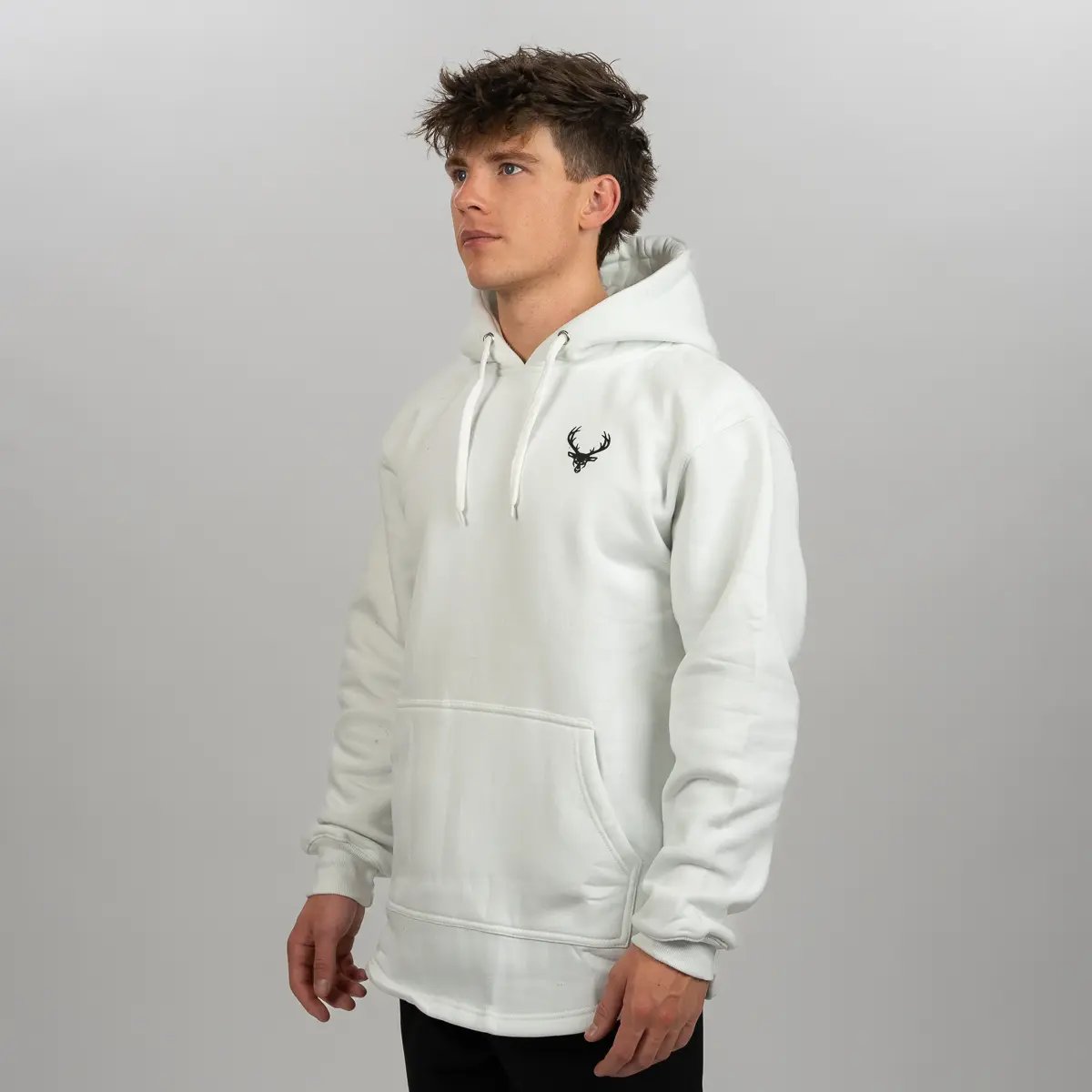 Image of Curved Hem Hoodie - Color - White / Black Logo