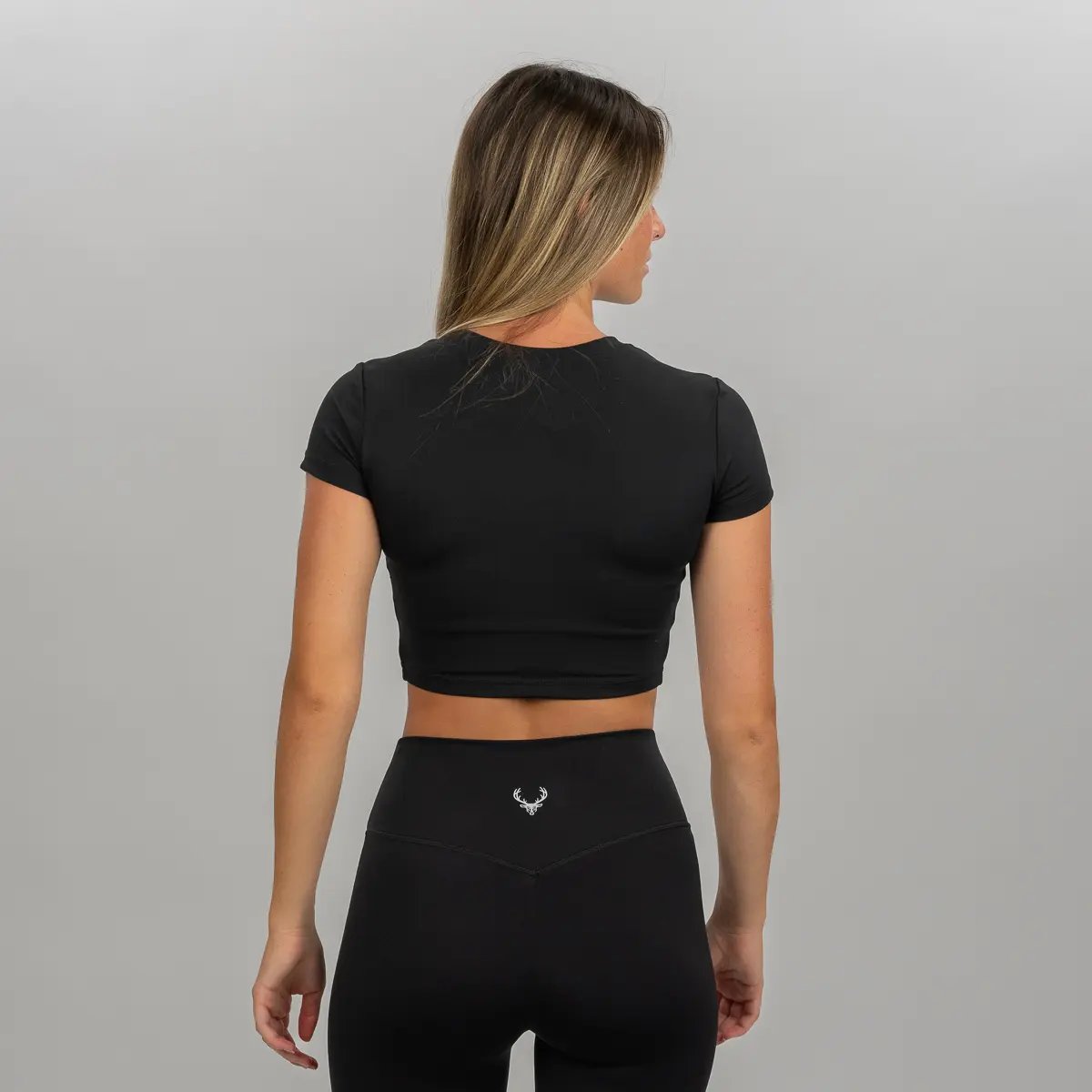 Image of Cropped Fitted Tee - Color - Black / Silver Logo
