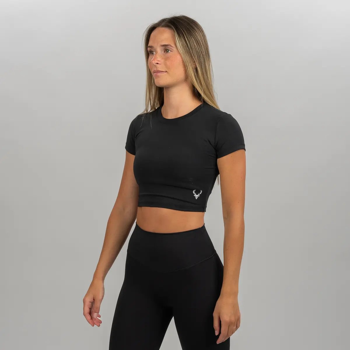 Image of Cropped Fitted Tee - Color - Black / Silver Logo