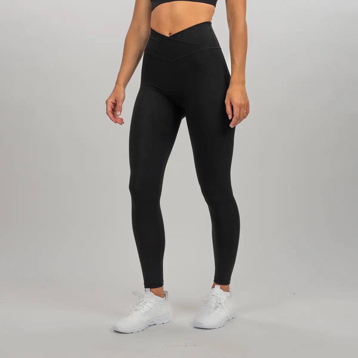 Image of Crossover Leggings - Color - Black / Silver Logo