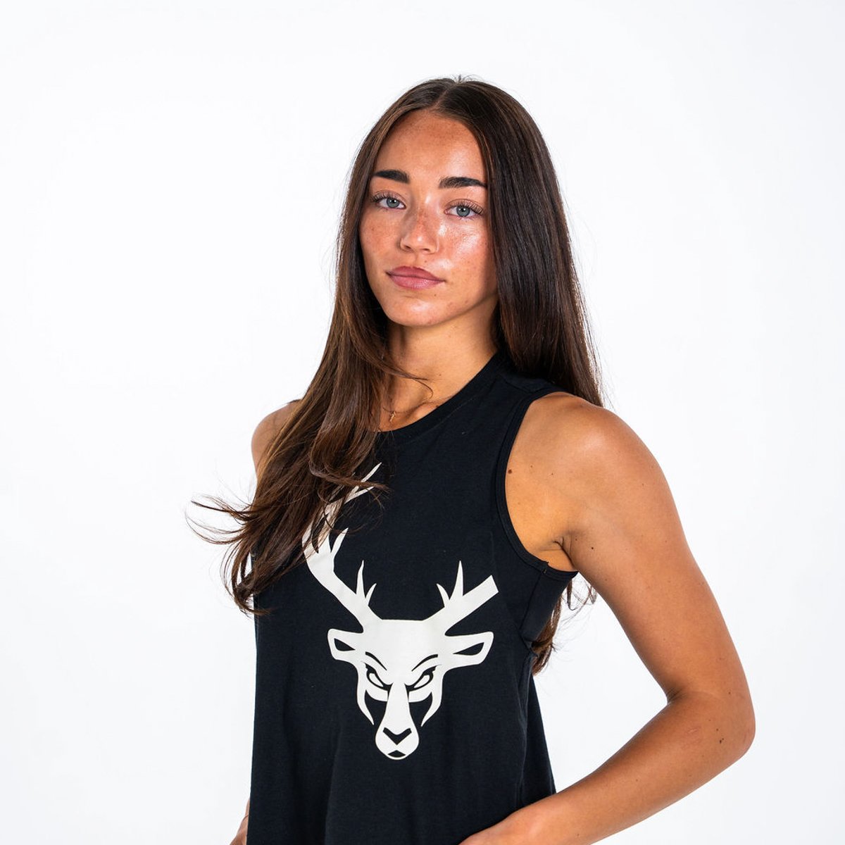 Image of Cropped Muscle Tank - Color - Black / White Logo