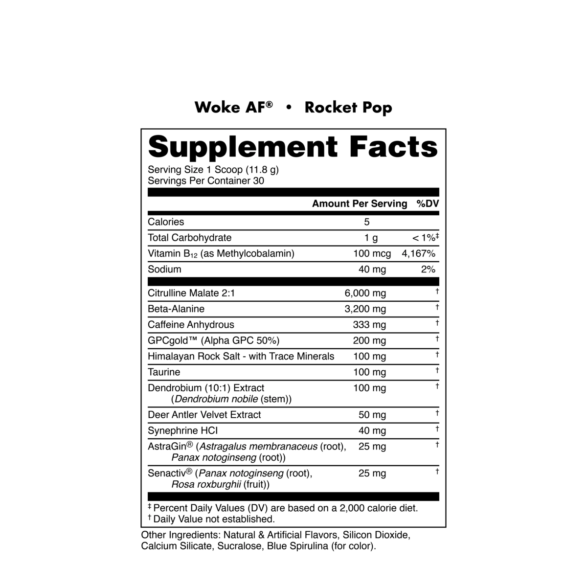 Image of Woke AF - High Stimulant Pre-Workout - Flavor - Rocket Pop (Blue Raspberry/Lime/Cherry)