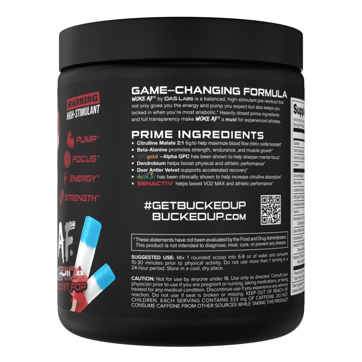 Image of Woke AF - High Stimulant Pre-Workout - Flavor - Rocket Pop (Blue Raspberry/Lime/Cherry)