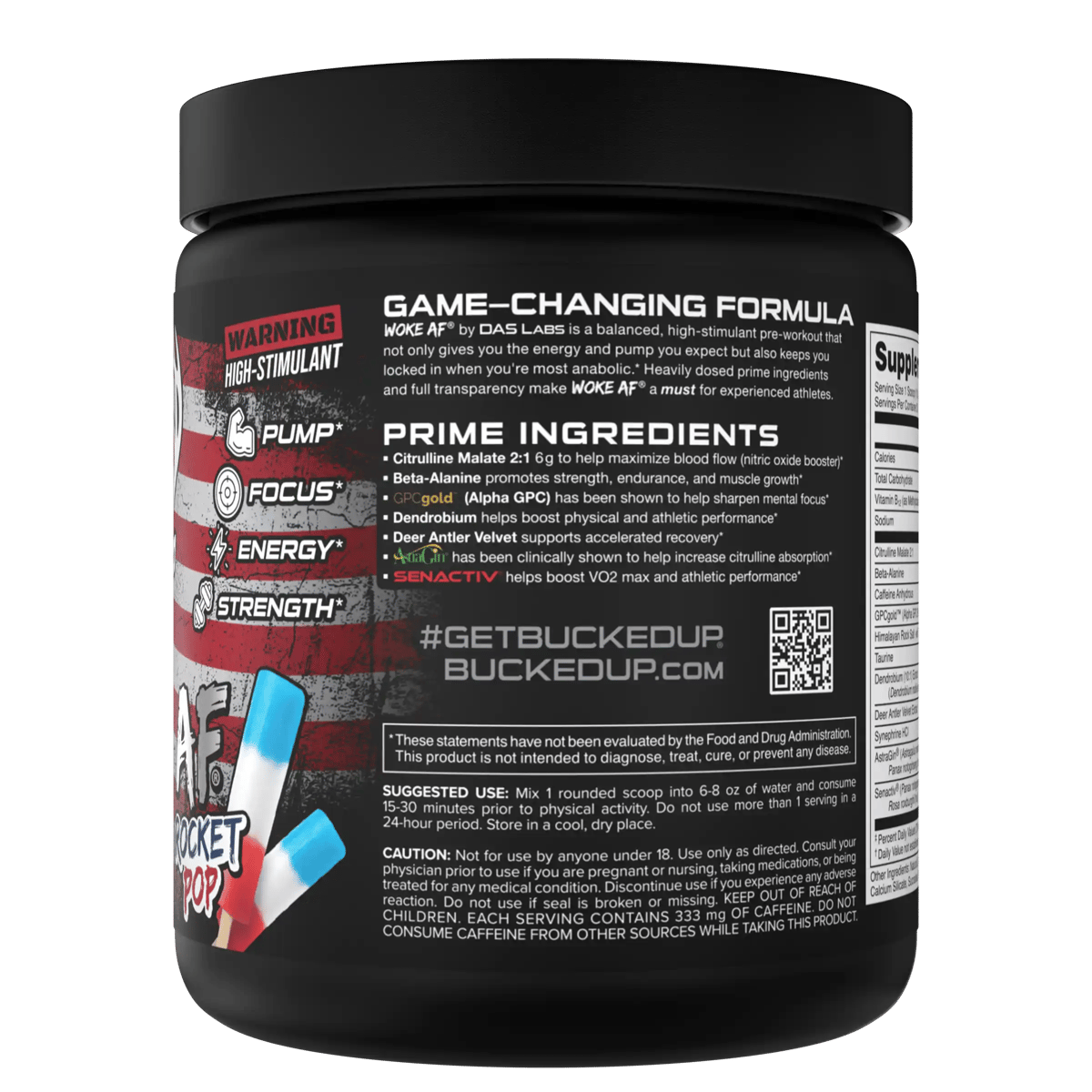 Image of Woke AF - High Stimulant Pre-Workout - Flavor - Rocket Pop (Blue Raspberry/Lime/Cherry) - 2 / 5