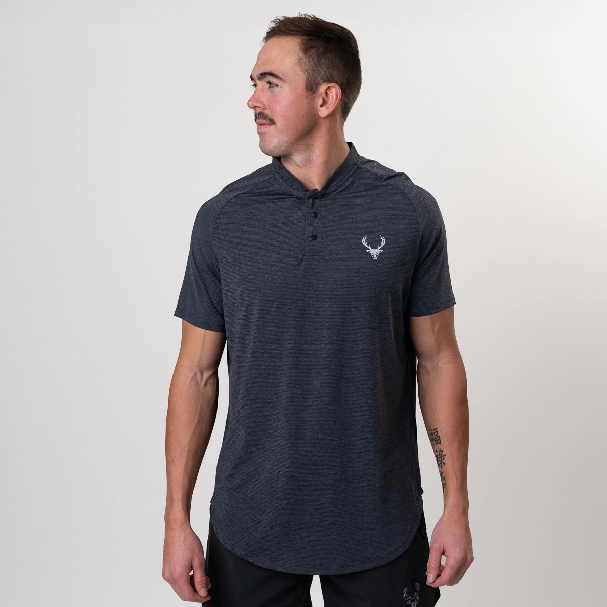 Image of Lined Golf Mock Polo - Color - Black / Silver Logo