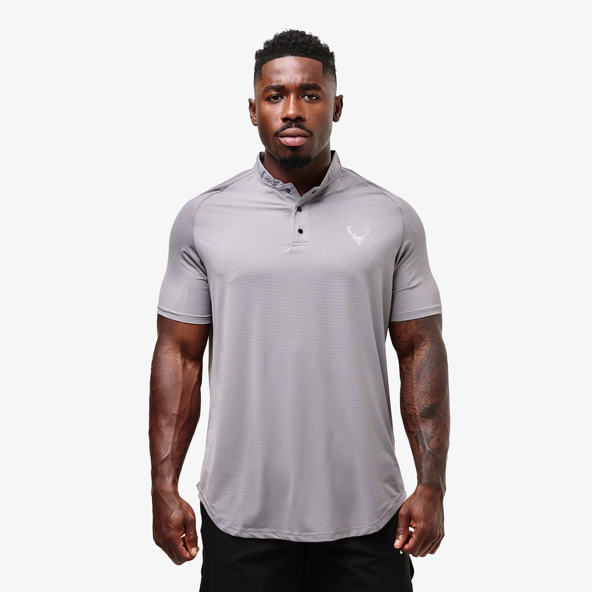 Lined Golf Mock Polo - Color - Lt. Gray / Black Logo