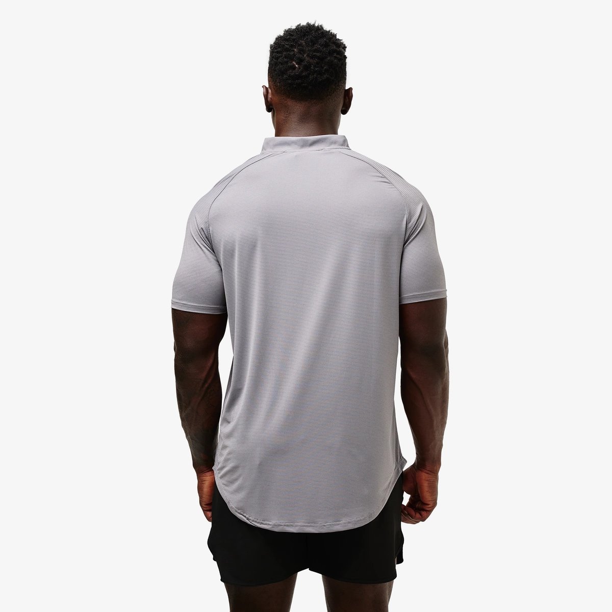 Image of Lined Golf Mock Polo - Color - Lt. Gray / Black Logo - 3 / 8