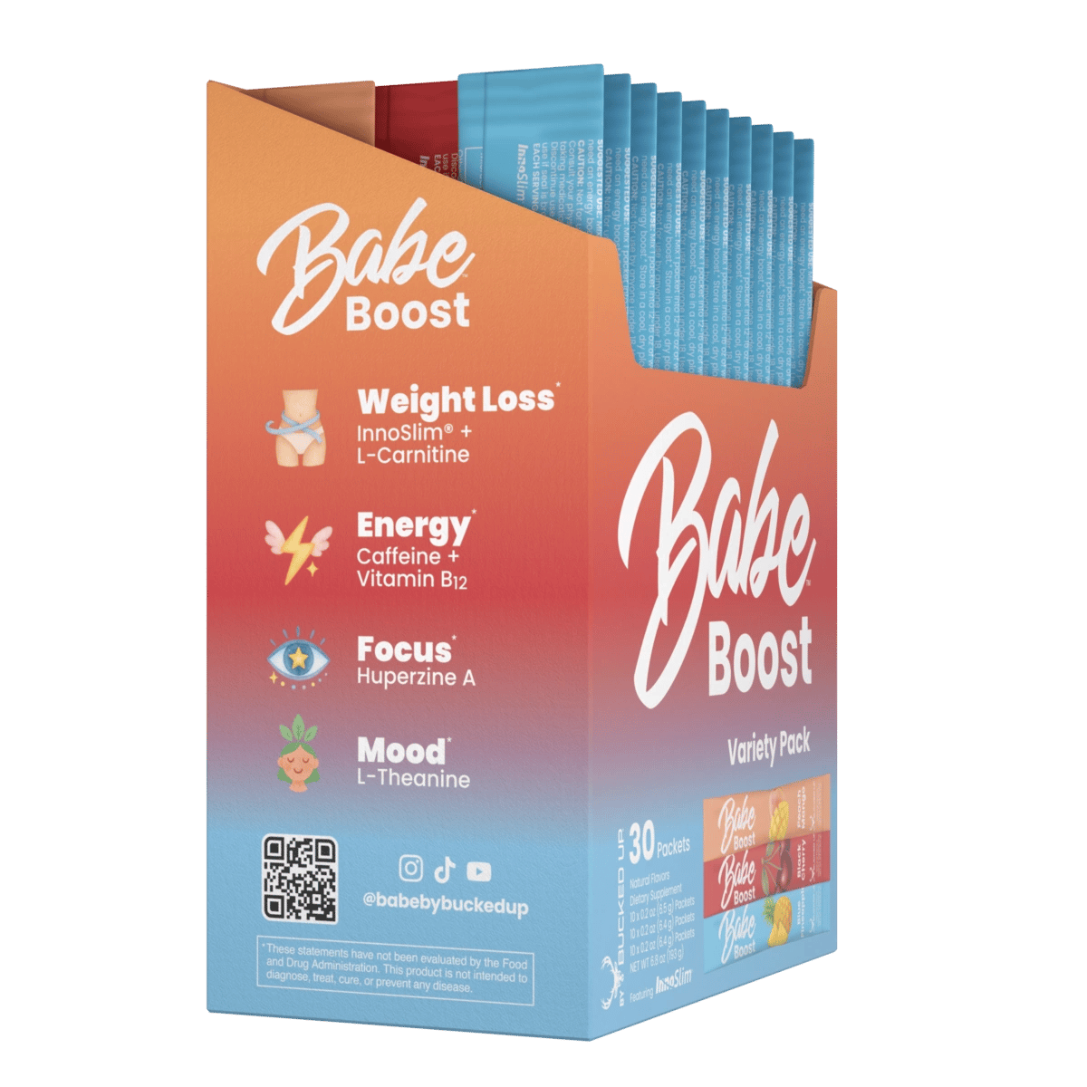 Image of Babe Boost - 30 Count - Flavor - Variety Pack (10 of each - Black Cherry, Blue Pineapple, and Peach Mango) - 4 / 6
