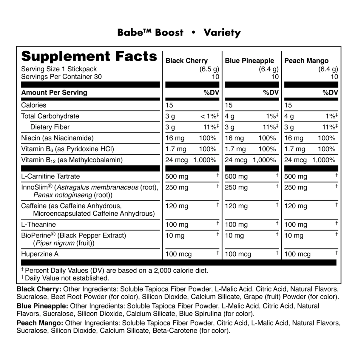 Image of Babe Boost - 30 Count - Flavor - Variety Pack (10 of each - Black Cherry, Blue Pineapple, and Peach Mango) - 6 / 6