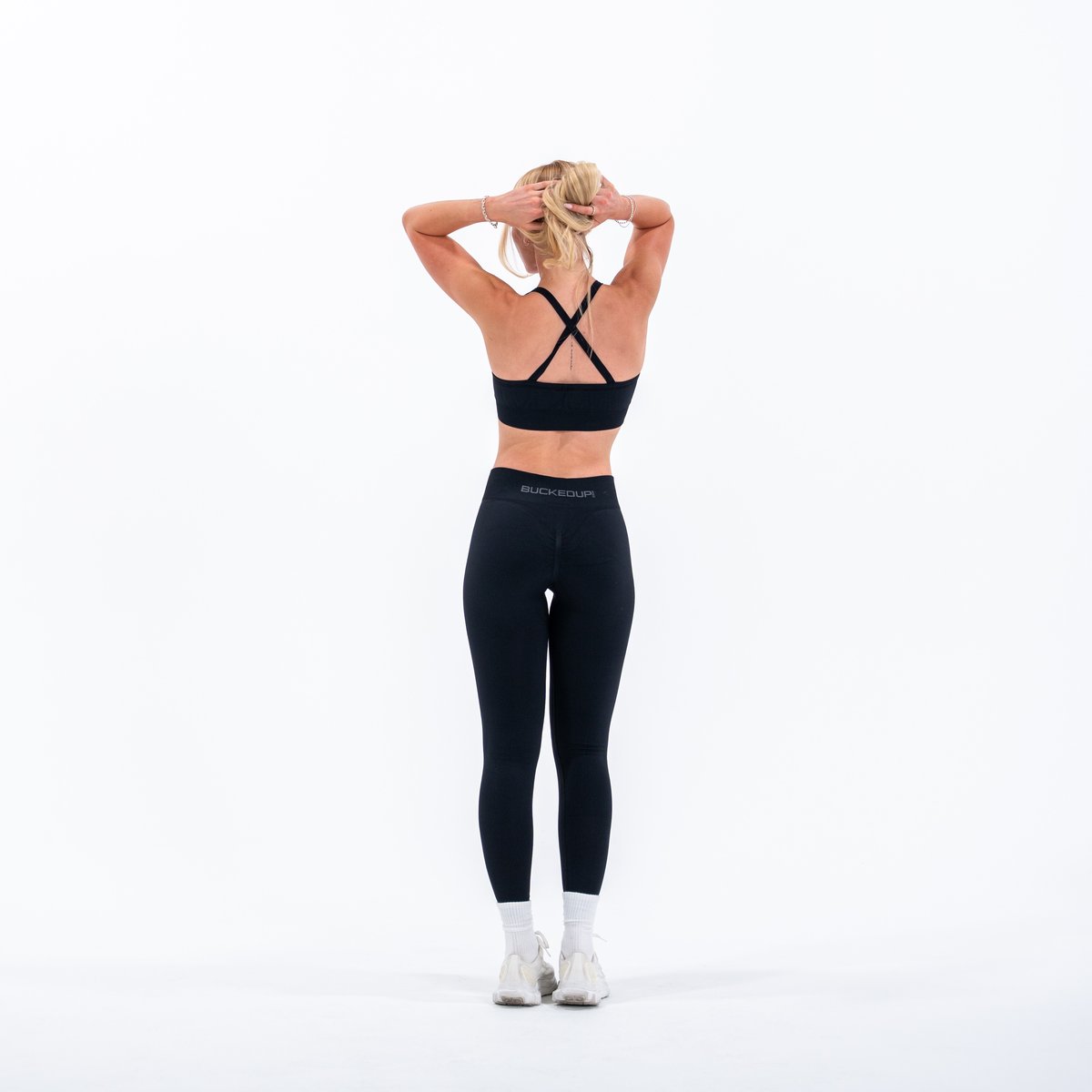 Image of In Motion Seamless Sports Bra - Color - Black / Gray Logo - 5 / 5