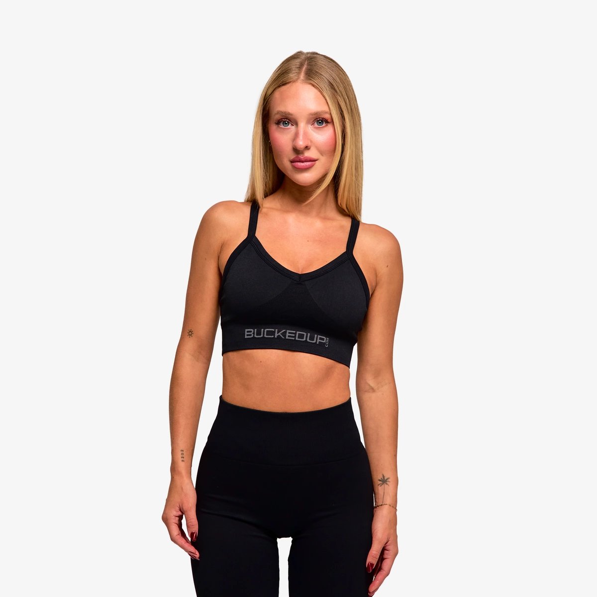 Image of In Motion Seamless Sports Bra - Color - Black / Gray Logo