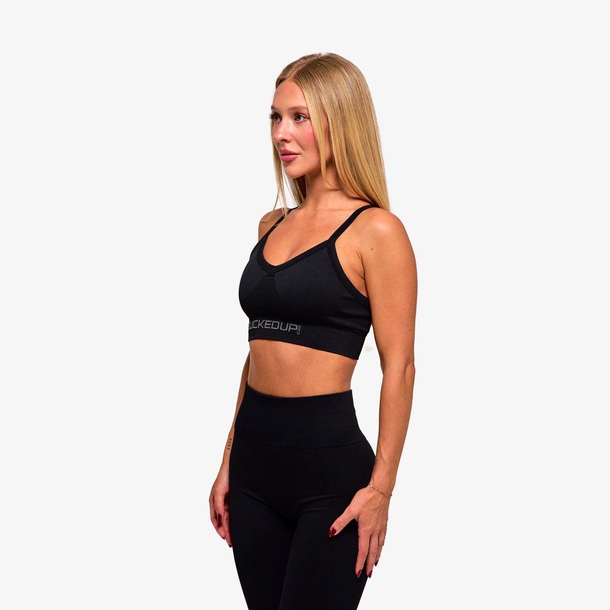 Image of In Motion Seamless Sports Bra - Color - Black / Gray Logo
