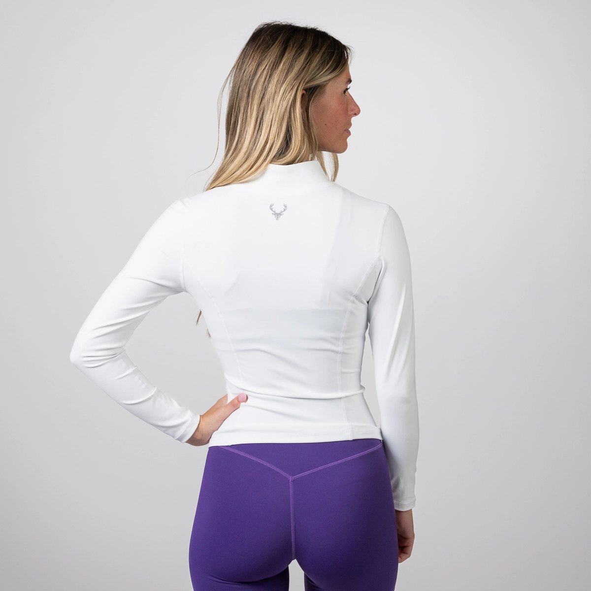 Image of Women's Full Zip Workout Jacket - Color - White - Silver Logo