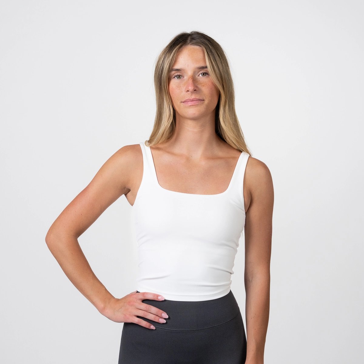 Image of Square Neck Tank Top - Color - White - Silver Logo - 9 / 12