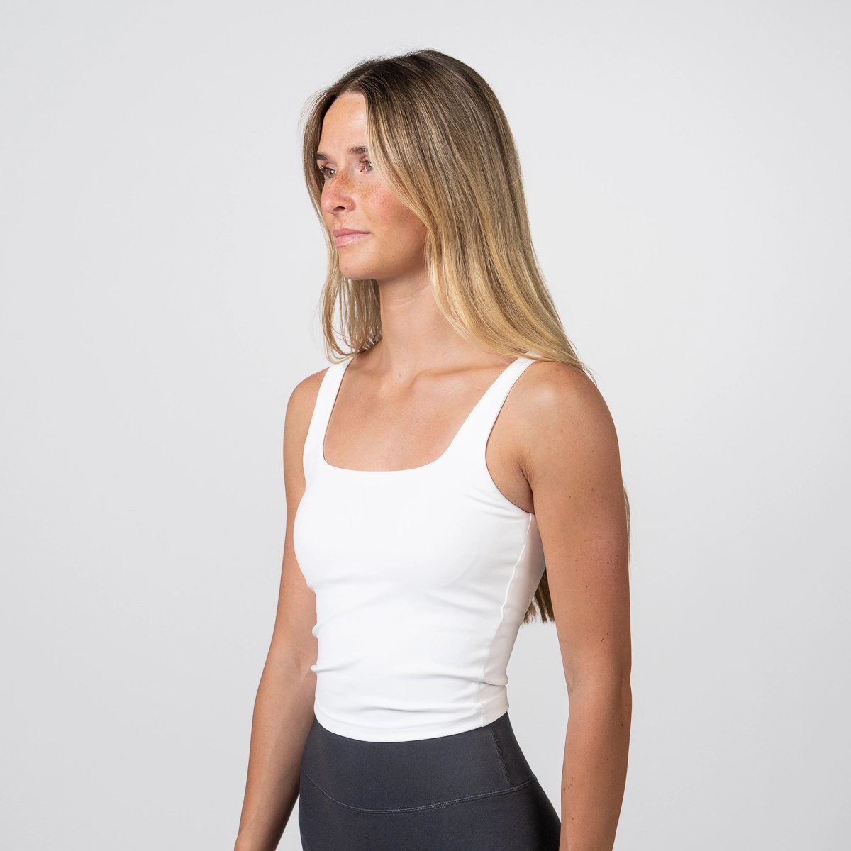 Image of Square Neck Tank Top - Color - White - Silver Logo - 10 / 12