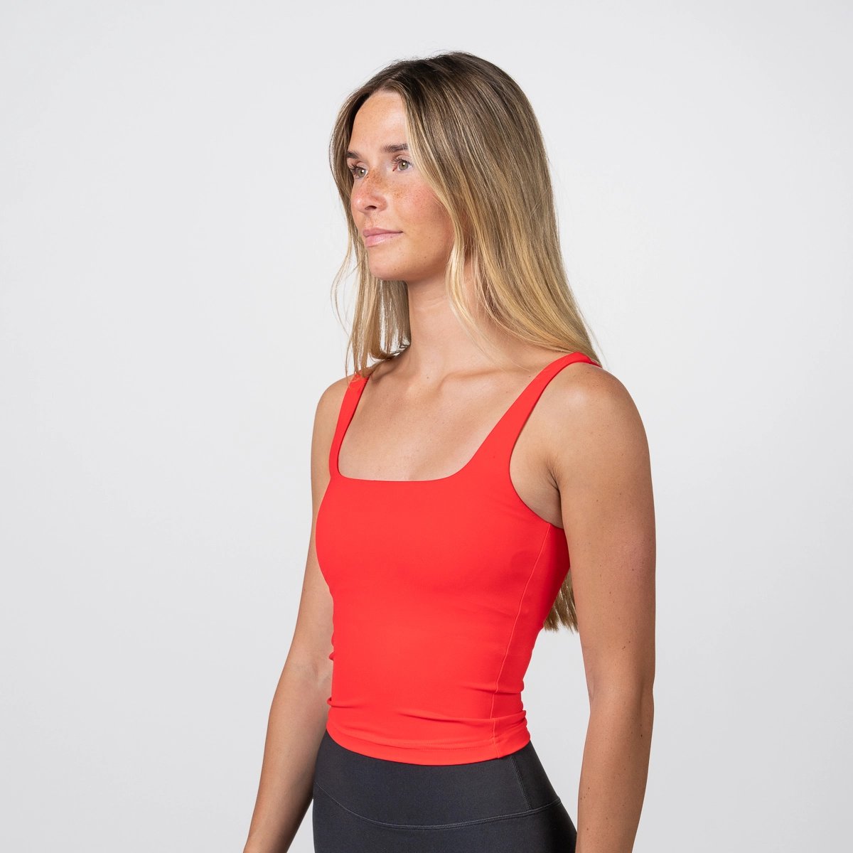 Image of Square Neck Tank Top - Color - Red - Silver Logo