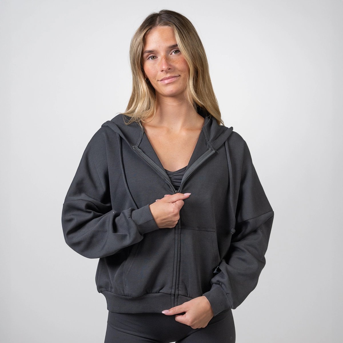 Image of Women's Zip Hoodie - Color - Black - White Logo