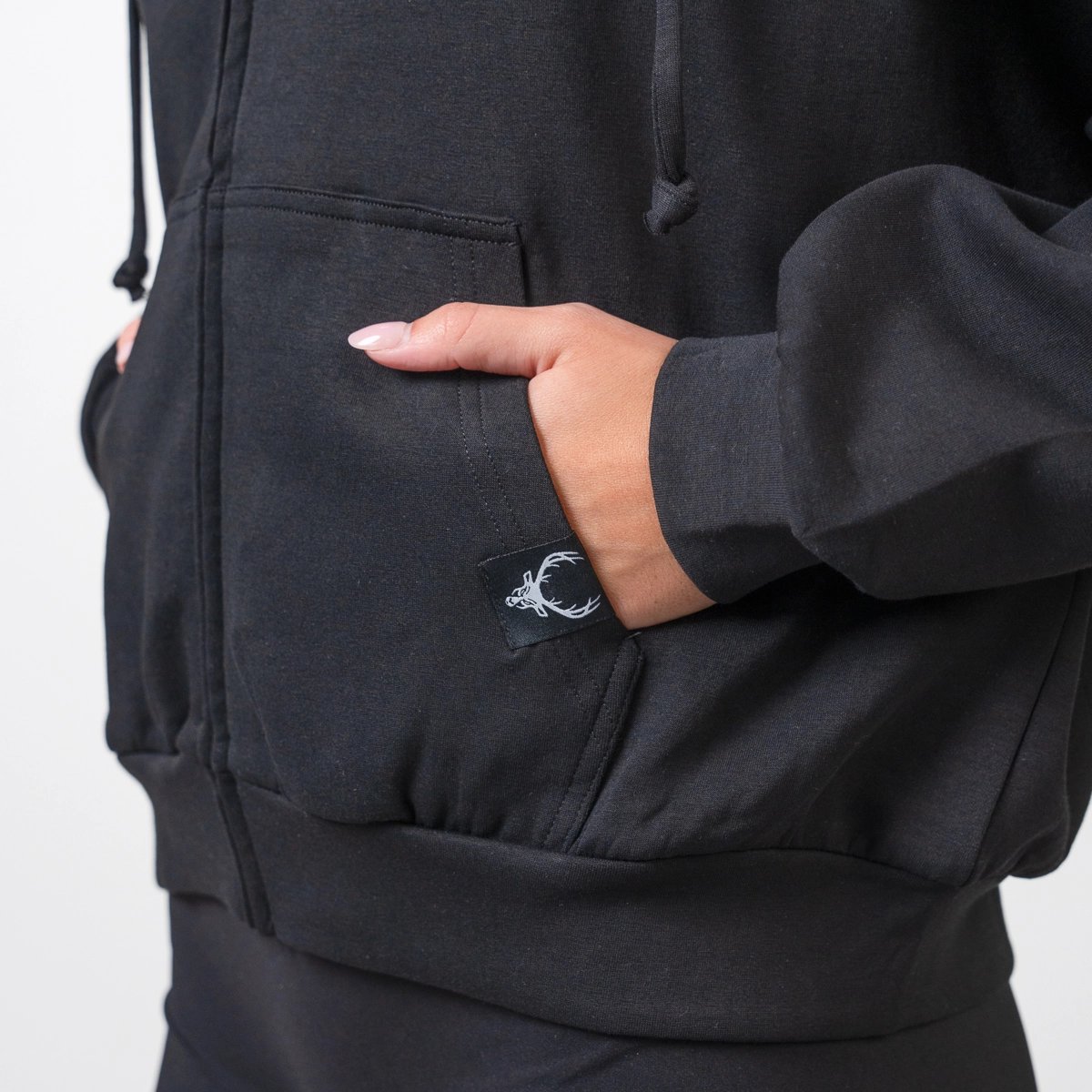 Image of Women's Zip Hoodie - Color - Black - White Logo