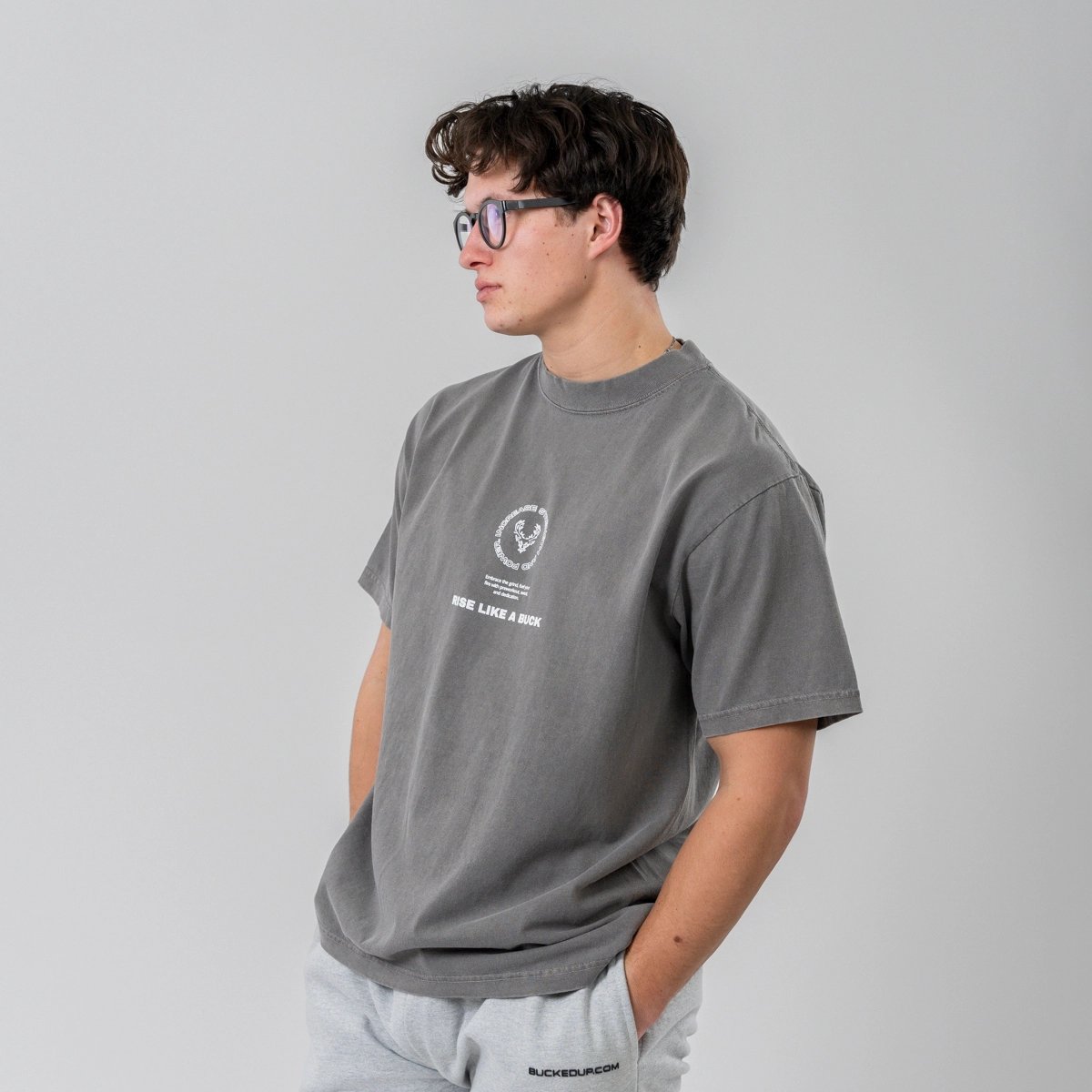 Image of Rise Like a Buck T-Shirt | Last Chance! - Color - Gray / White Logo