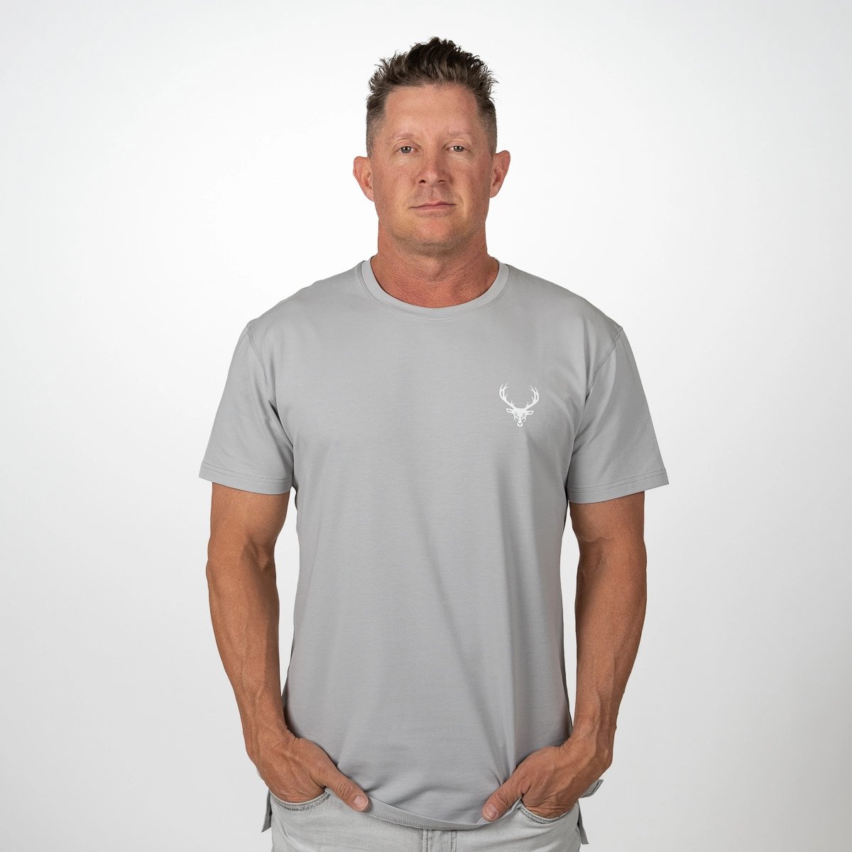 Men's Luxe T-Shirt - Color - Cement Gray - White Logo
