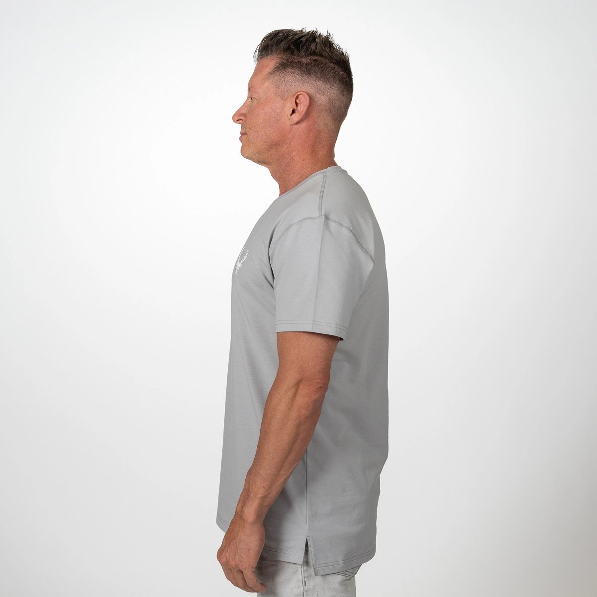 Image of Men's Luxe T-Shirt - Color - Cement Gray - White Logo