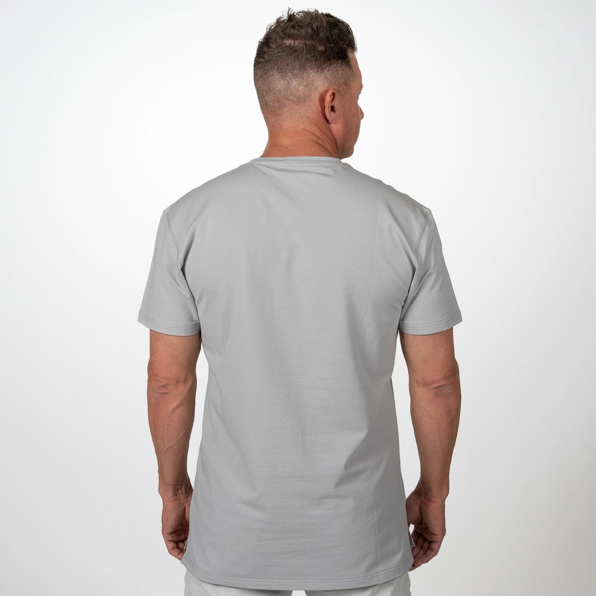Image of Men's Luxe T-Shirt - Color - Cement Gray - White Logo