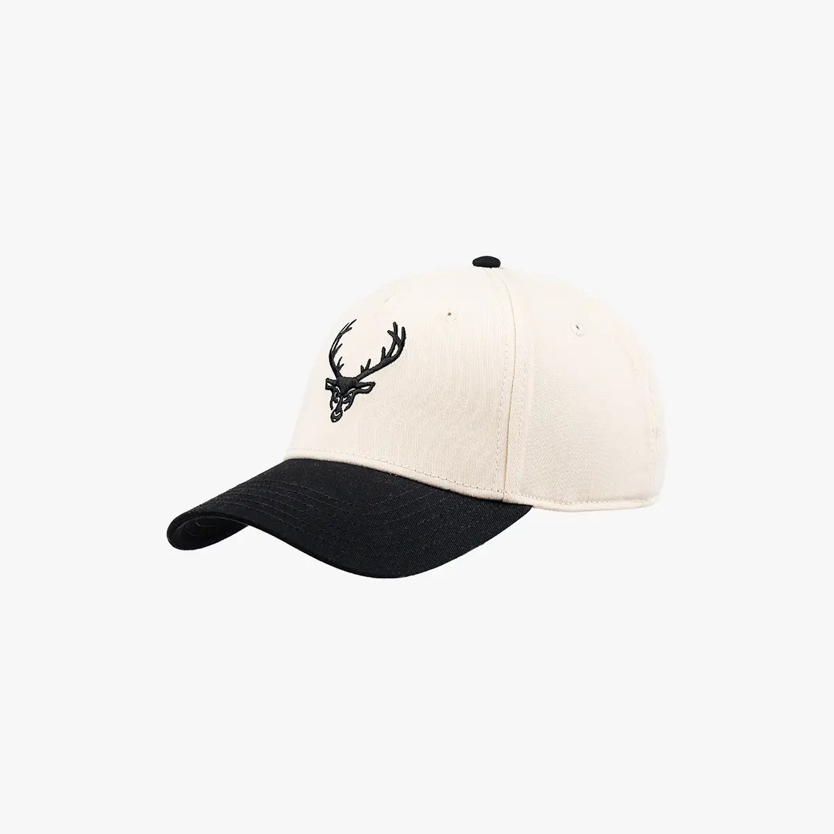 5-Panel Baseball Hat - Beige, Black Brim/Black Embroidered Logo