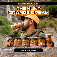Bucked Up limited edition Orange Cream supplement lineup: Mother Bucker, Bucked Up, Woke AF, BAMF, LFG Burn, and energy drink