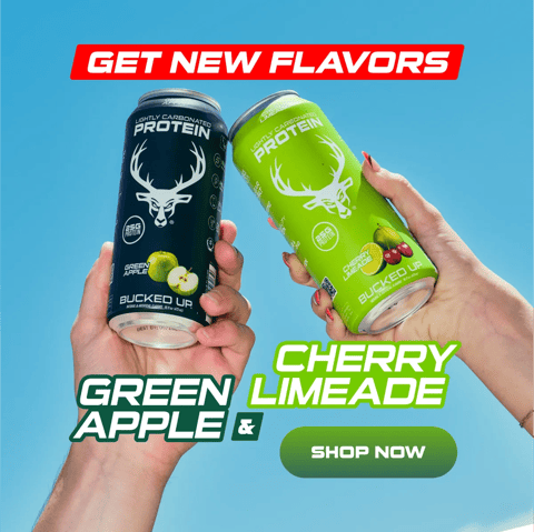 New Protein RTD Text Reads "Get new flavors, green apple and cherry limeade" Button Reads "Shop Now"