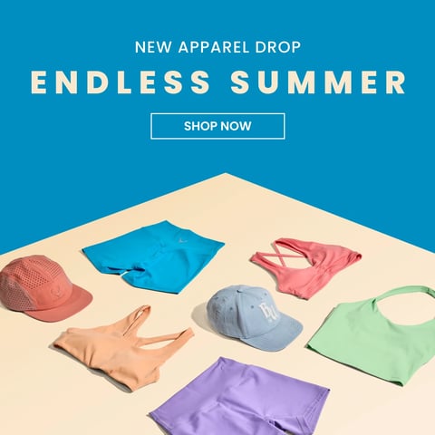 Endless Summer Apparel Text Reads "New Apparel Drop Endless Summer" Button Reads "Shop Now"