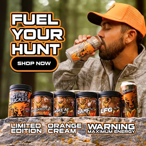 Bucked Up limited edition Orange Cream supplement lineup: Mother Bucker, Bucked Up, Woke AF, BAMF, LFG Burn, and energy drink