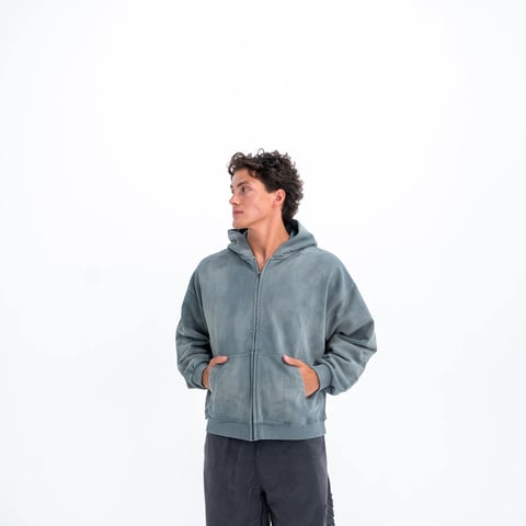 Distress Zip Up Hoodie