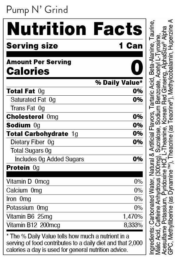 Bucked Up Energy Drink Nutrition Label